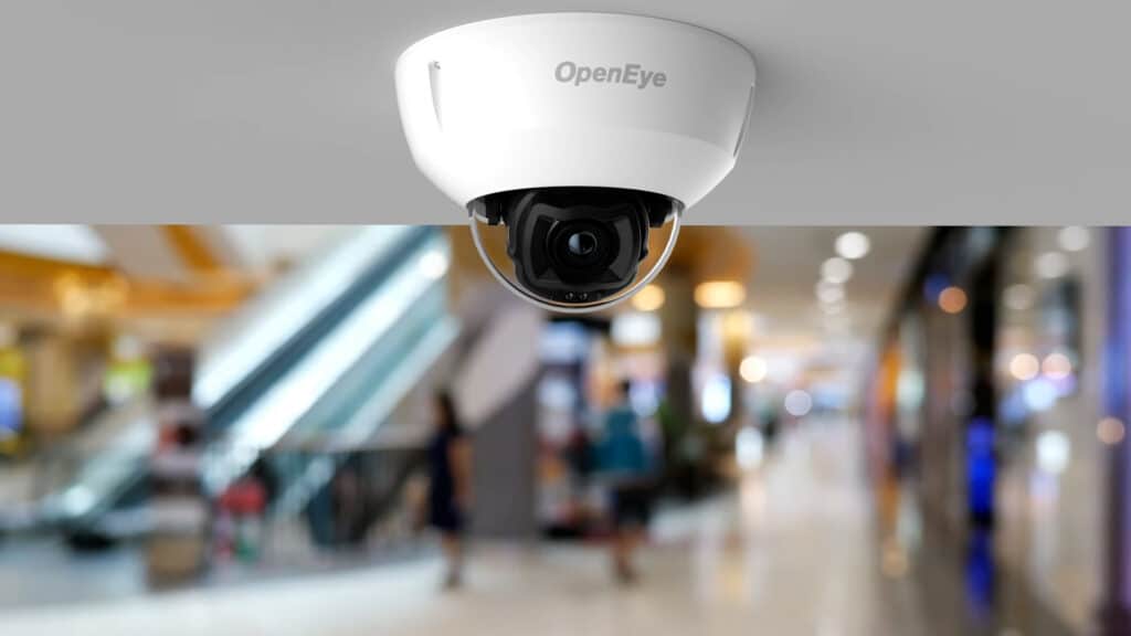 View of an OpenEye Cloud Camera installed inside a shopping mall