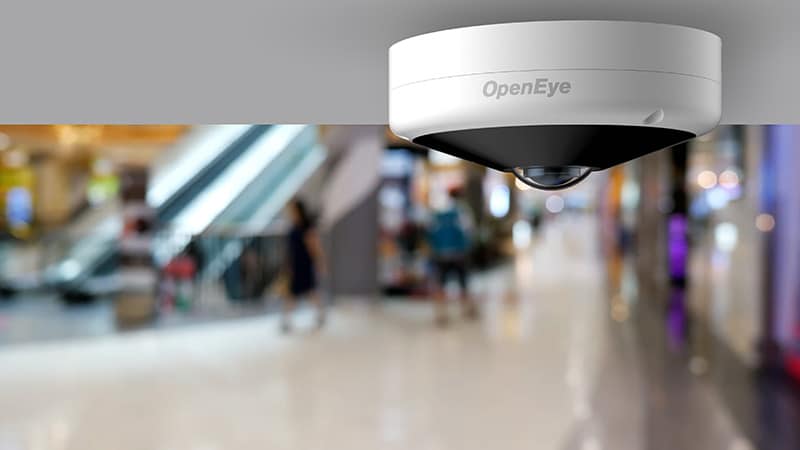 View of OpenEye's fisheye cloud camera installed inside a bust shopping mall