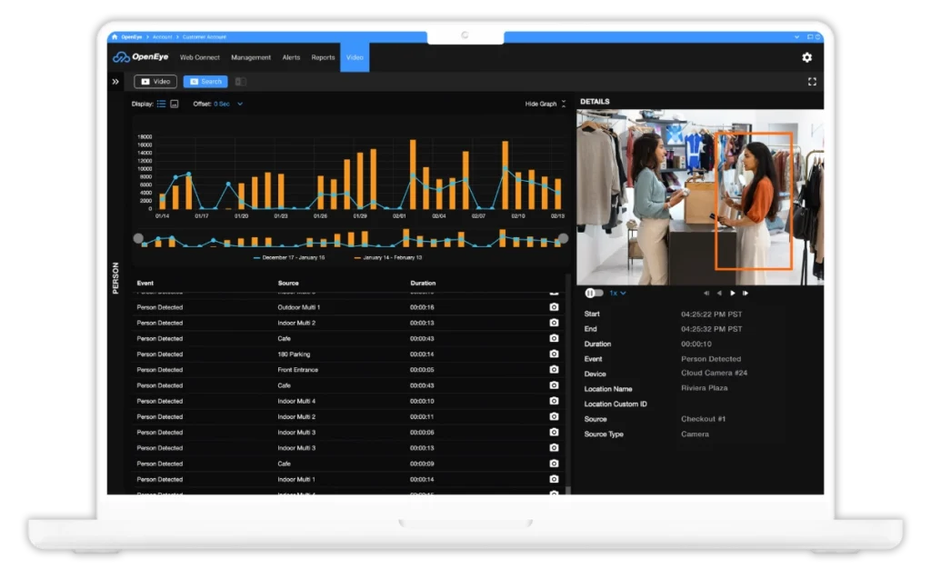 Event Reports displayed on a computer screen in OpenEye Web Services.