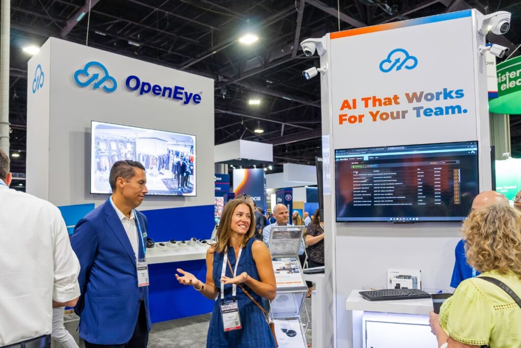 The OpenEye booth at GSX 2026, with a sign that reads "AI That Works For Your Team."