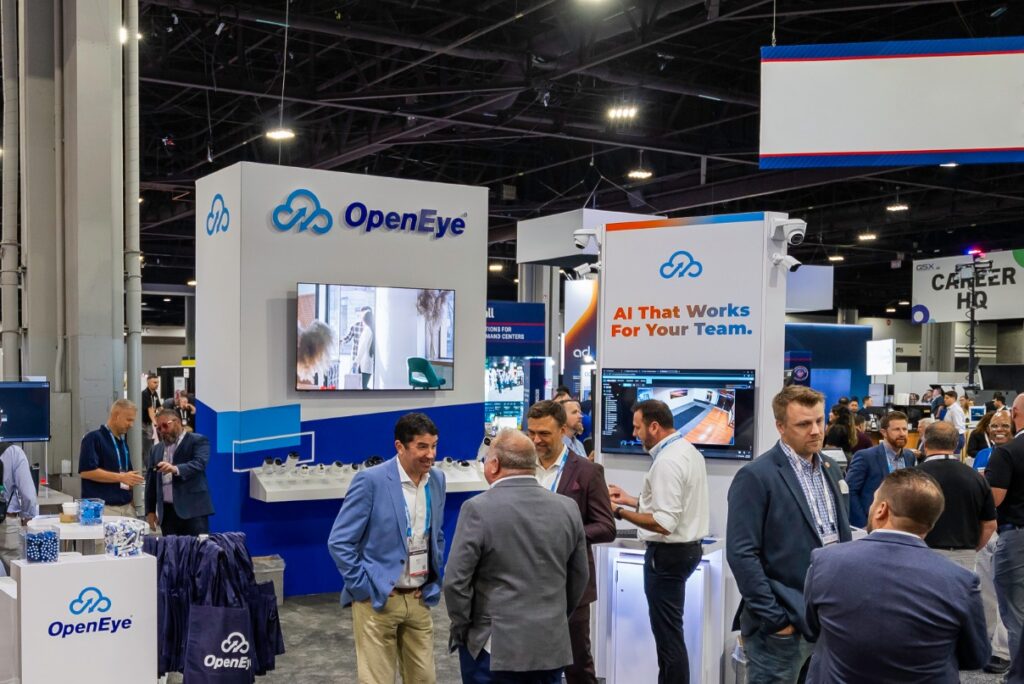 The OpenEye booth at GSX 2026, with a sign that reads "AI That Works For Your Team."